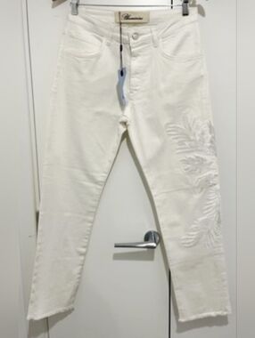 Bluemarine White Embroidered Straight Jeans Italy 48 US 12